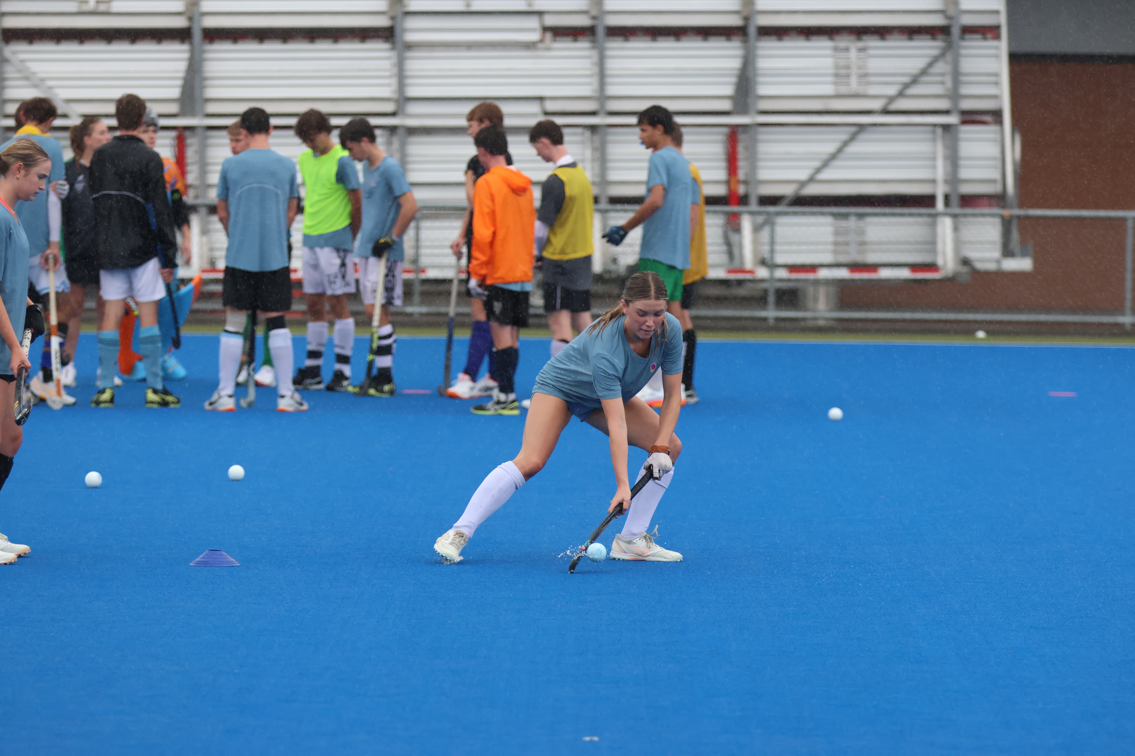 A player practising close ball control during an Inside Hockey session.