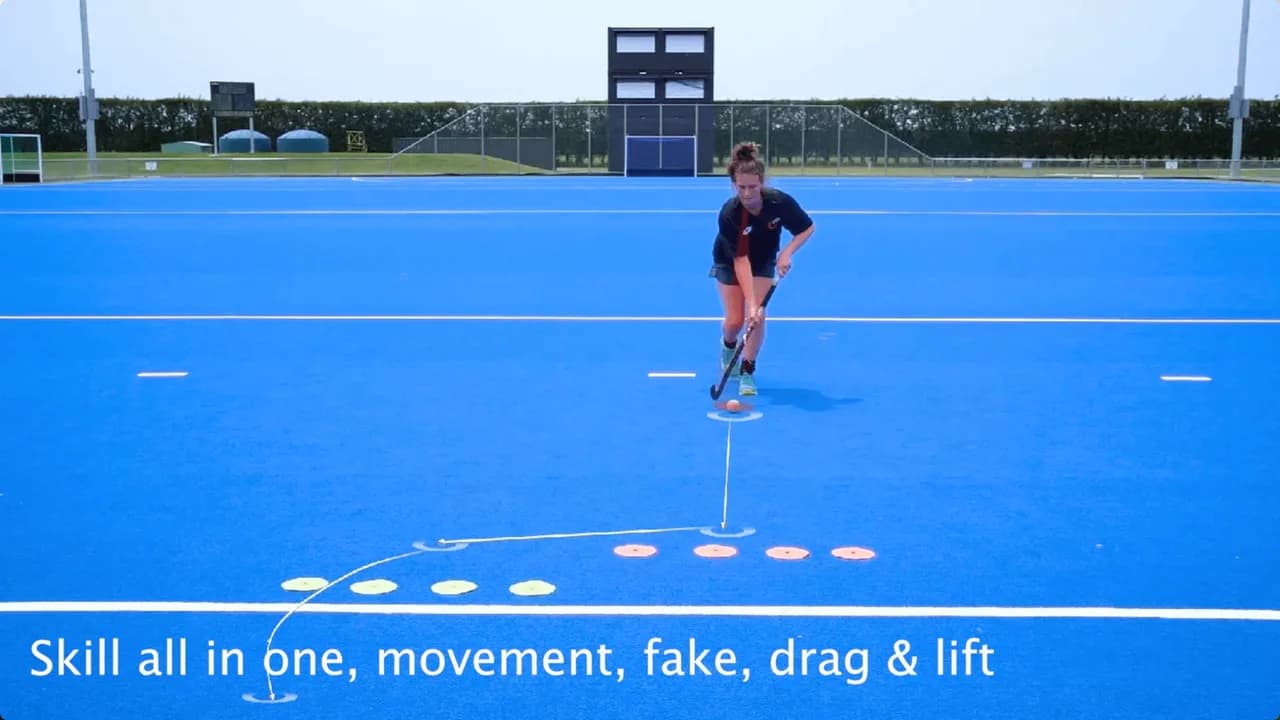 Video preview for the Inside Hockey skill Dummy Drag Forehand - Advanced.