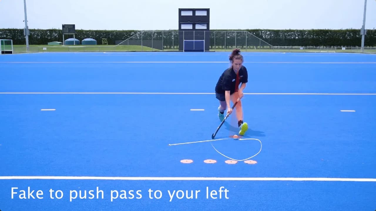 Video preview for the Inside Hockey skill Dummy Drag Forehand - Intermediate.