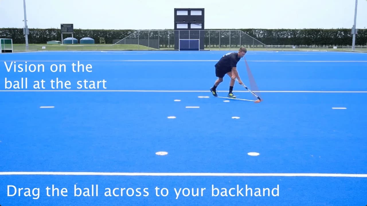 Video preview for the Inside Hockey skill Open Dribble - Backhand.