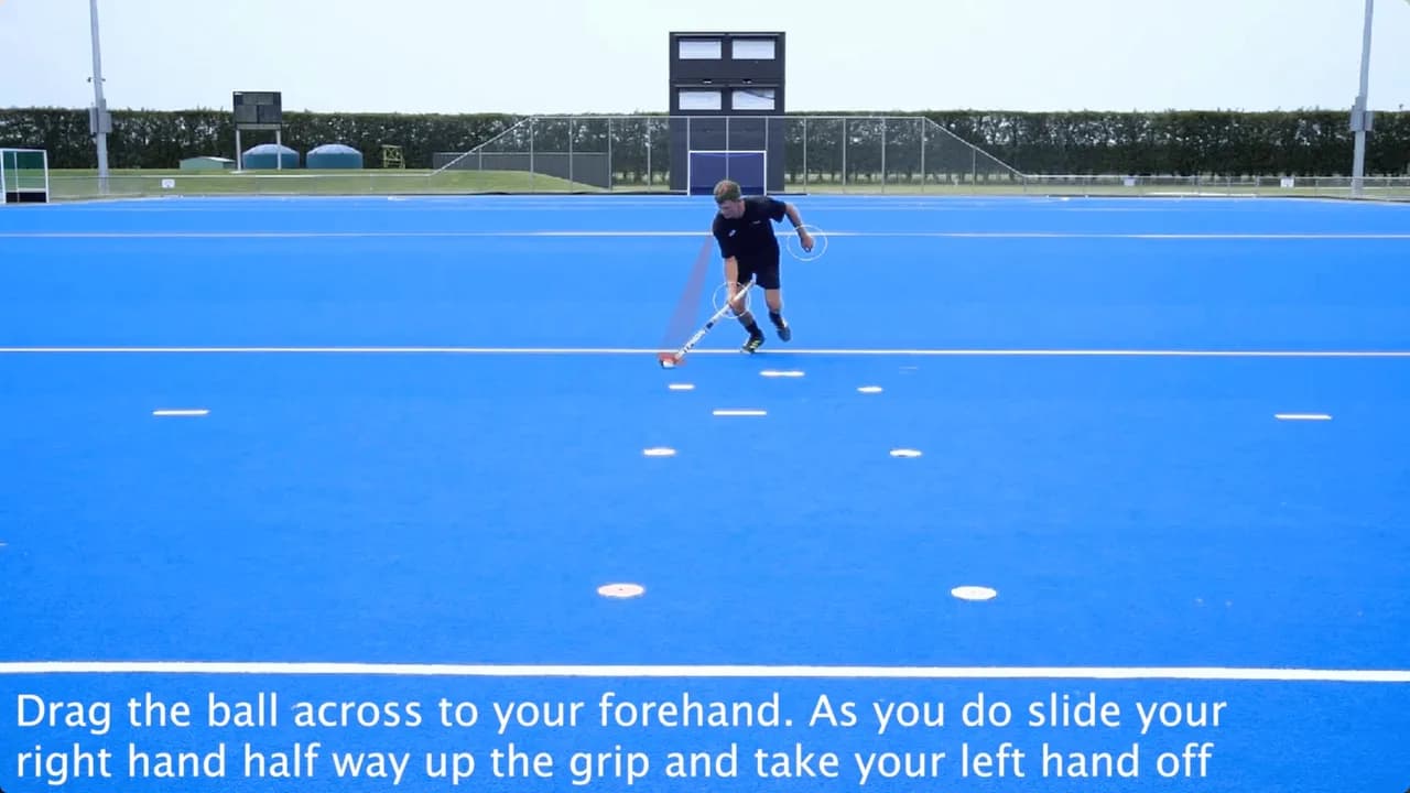 Video preview for the Inside Hockey skill Open Dribble - Single Hand - Forehand.